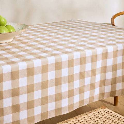 Check Woven Linen Stain Resistant Table Cloth Black