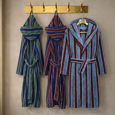 Stripe Premium 100% Cotton Men's Bathrobe Navy
