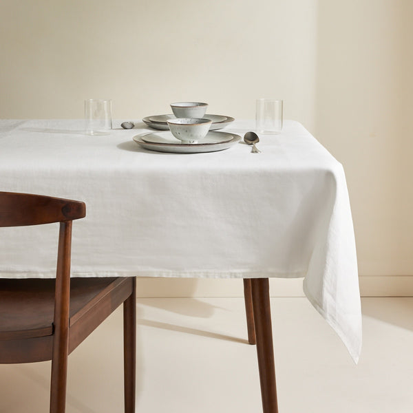 Vintage Natural Raw Linen Tablecloth White