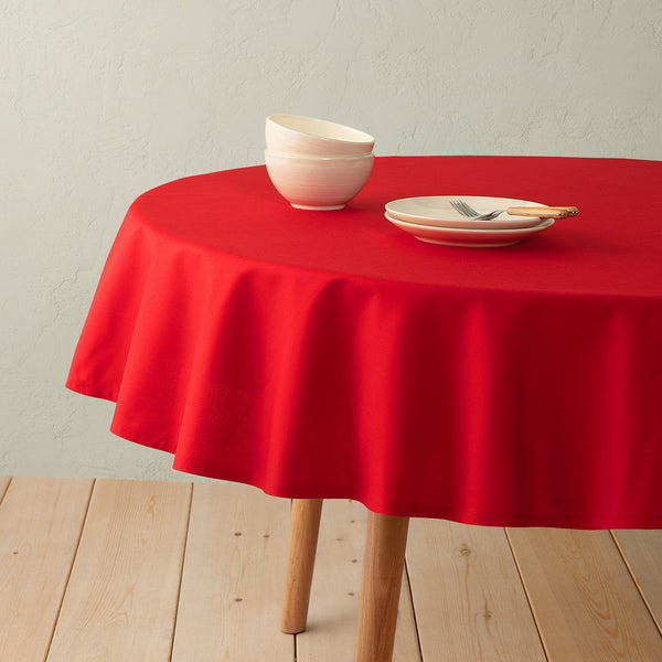 Genoa Woven Linen Stain Resistant Round Table Cloth Red
