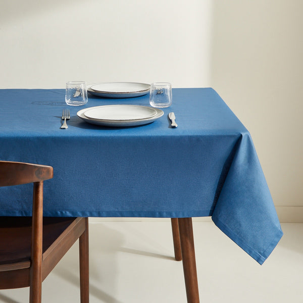 Genoa Woven Linen Stain Resistant Table Cloth Blue