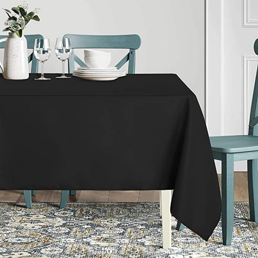 Genoa Woven Linen Stain Resistant Table Cloth Black