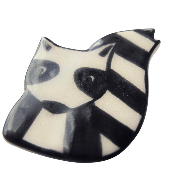 Raccoon Handmade Ceramic Brooch - Lapel Pin