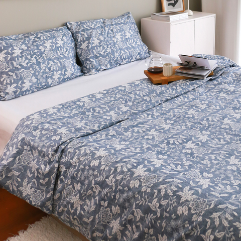 Leaf 100% Cotton Double Duvet Cover Set 200x220 cm Blue