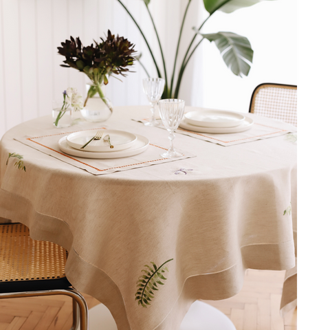 Liana Embroidered Natural Linen Table Cloth
