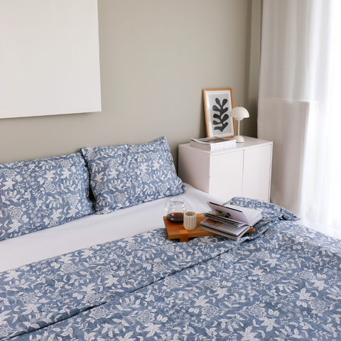 Leaf 100% Cotton Double Duvet Cover Set 200x220 cm Blue