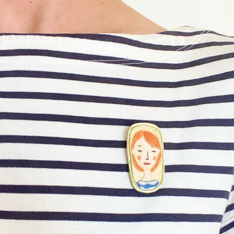 Girl Handmade Ceramic Brooch - Lapel Pin
