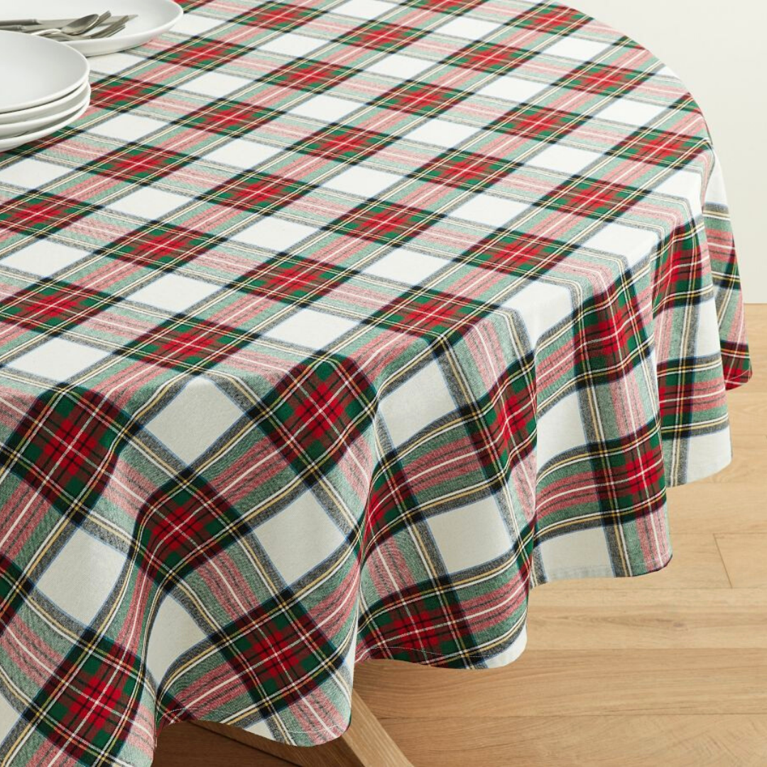 Tartan Plaid Round Table Cloth White