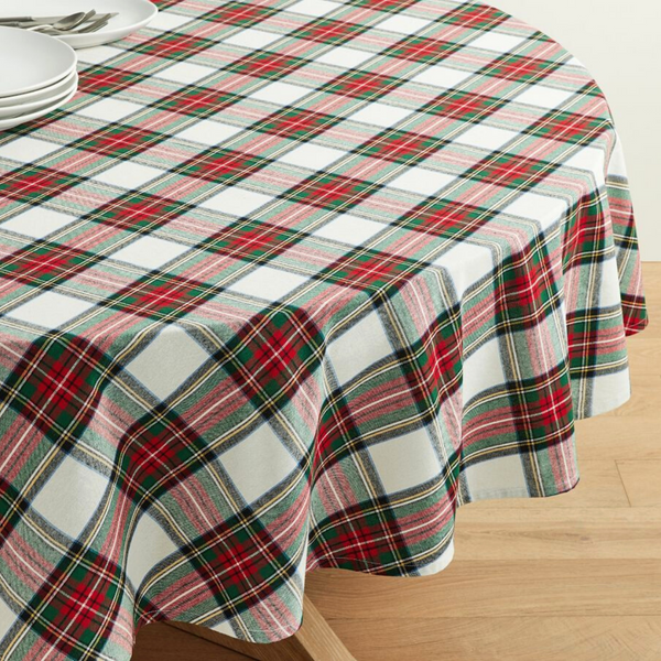 Tartan Plaid Round Table Cloth White