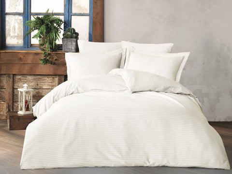 Como Deluxe Cotton Satin Striped Oversized Double Duvet Cover Set White