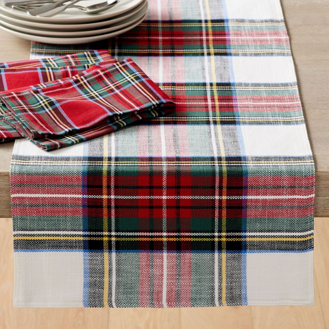 Tartan Plaid Runner 50x150 cm White