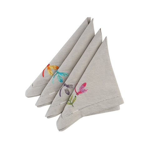 Liana Embroidered Natural Linen Table Cloth Set 160x160 cm