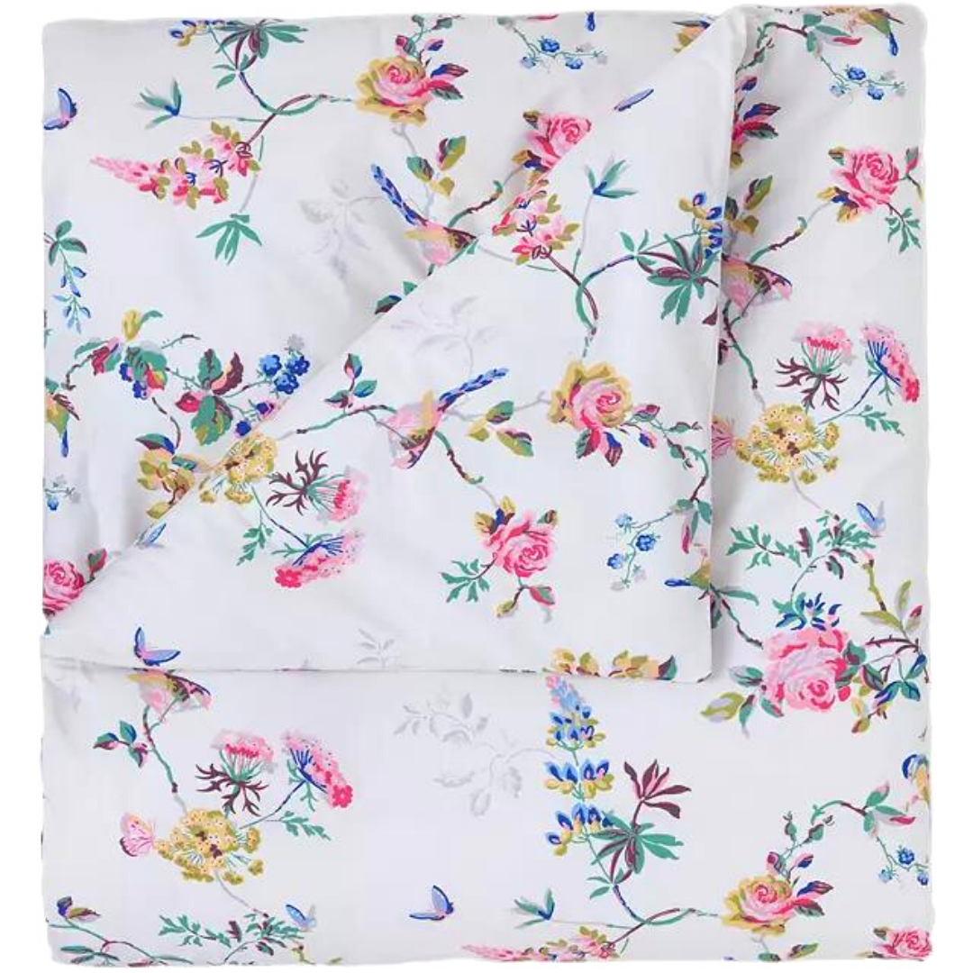 Birds & Roses Cotton Tablecloth White