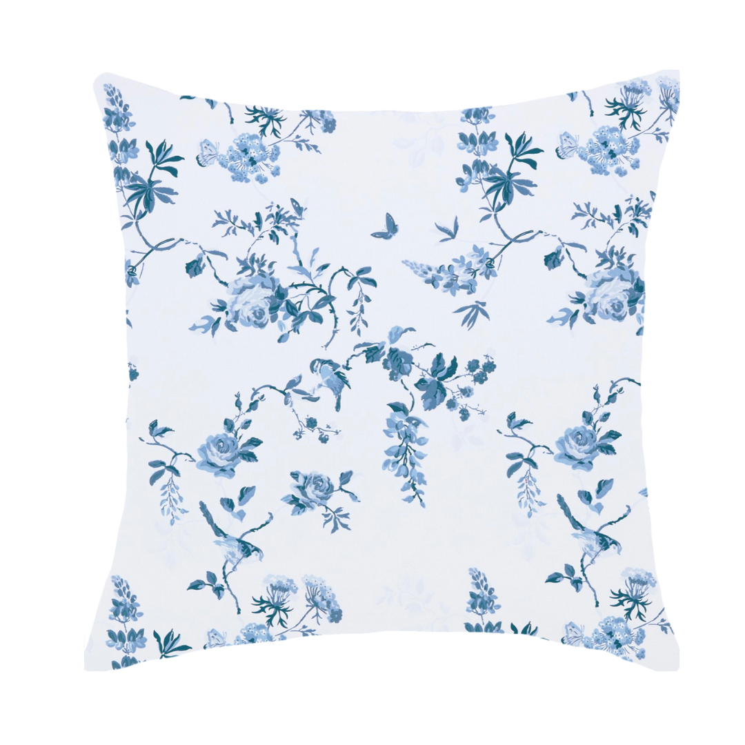 Birds & Roses Throw Pillow Cover 45x45 cm Blue