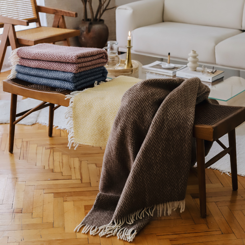 Woolmark Herringbone Single Pure Wool Blanket Navy Blue