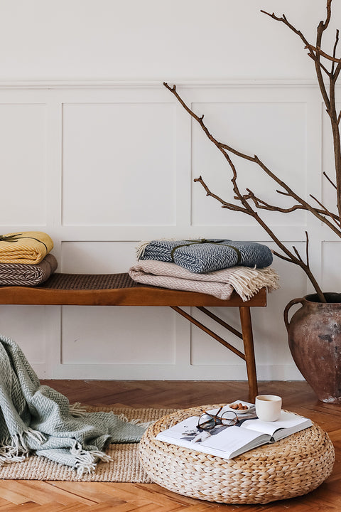 Woolmark Herringbone Single Pure Wool Blanket Navy Blue