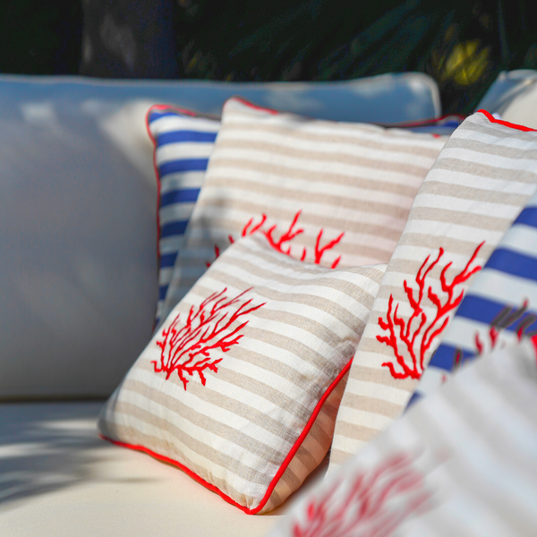 Coral Embroidery Filled Throw Pillow Dark Blue 45x45 cm