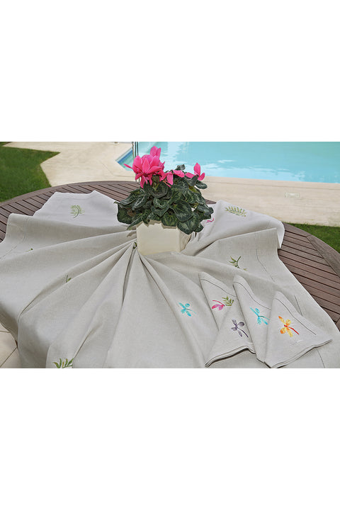 Liana Embroidered Natural Linen Table Cloth