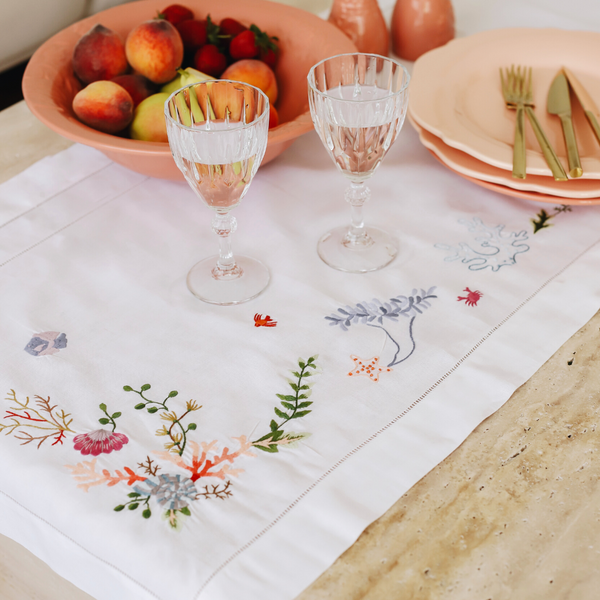 Coral Embroidered Runner 50x160 cm Orange