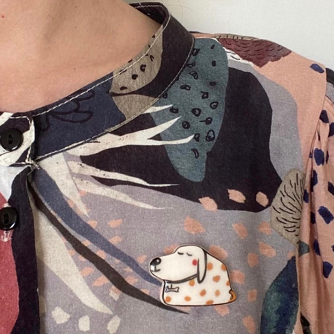 Dog Handmade Ceramic Brooch - Lapel Pin