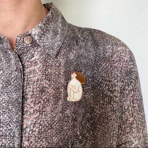 Girl Handmade Ceramic Brooch - Lapel Pin