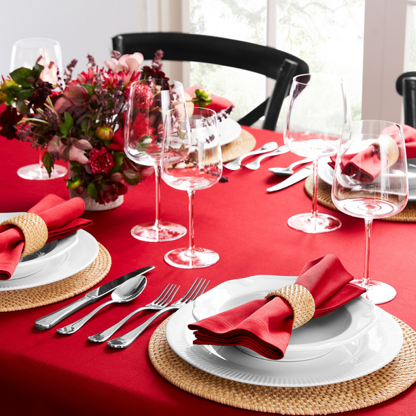 Genoa Woven Linen Stain Resistant Table Cloth Red