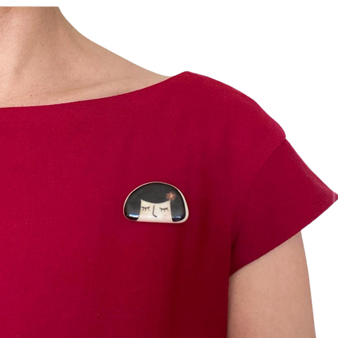Girl Handmade Ceramic Brooch - Lapel Pin