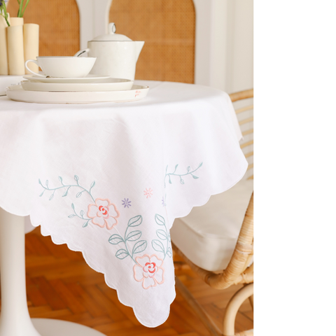 Carlita Embroidery Linen Tablecloth 160x160 cm White