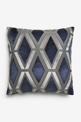 Geometric Patterned Velvet Cushion Cover Navy Blue