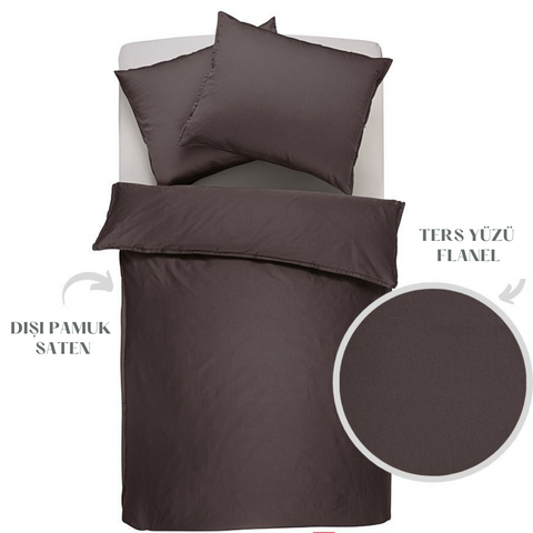 Mary Cotton Satin/Flannel Double Duvet Cover Set 200x220 cm Brown