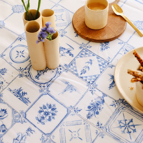 Lina Linen Stain Resistant Table Linen Blue