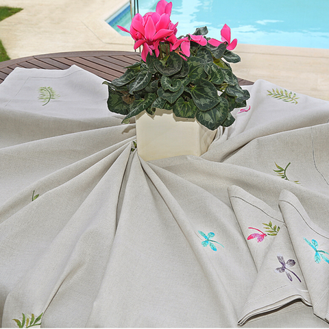 Liana Embroidered Natural Linen Table Cloth