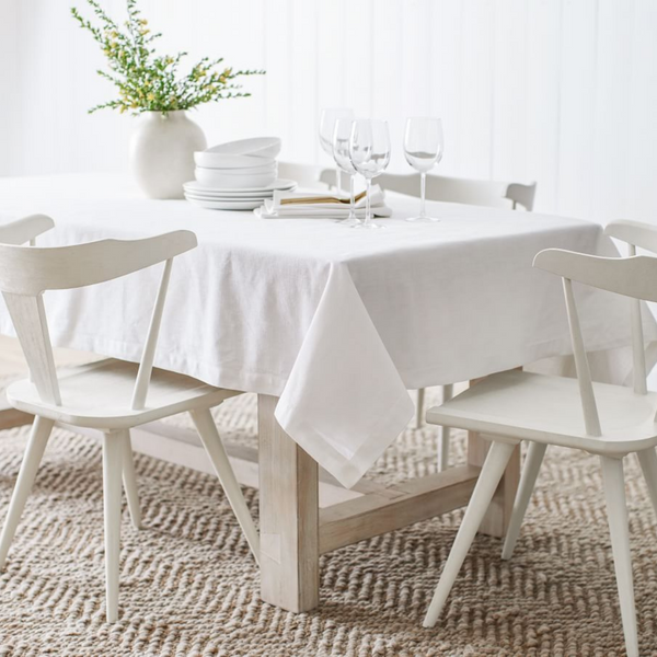 Genoa Woven Linen Stain Resistant Table Cloth White