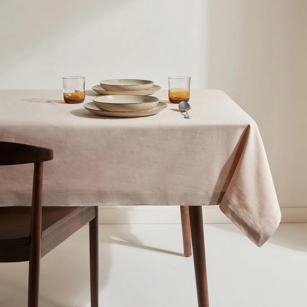 Genoa Woven Linen Stain Resistant Table Cloth Beige