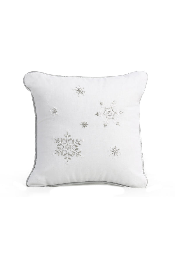 Snowflakes Hand Embroidered Decorative Pillow