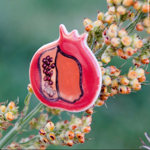 Pomegranate Handmade Ceramic Brooch - Lapel Pin