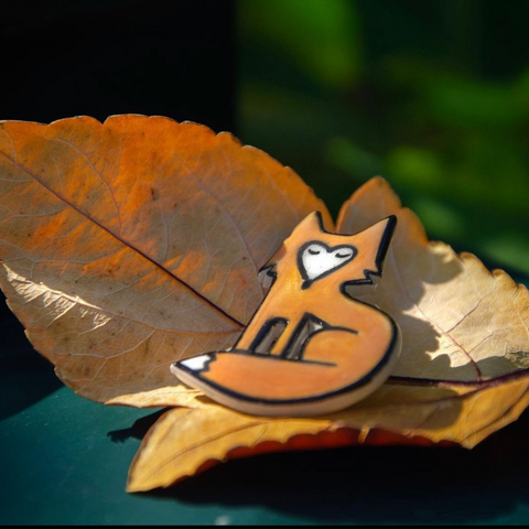Fox Handmade Ceramic Brooch - Lapel Pin