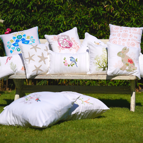 Marbella Shell Embroidered 40x40 cm Cushion Cover Blue