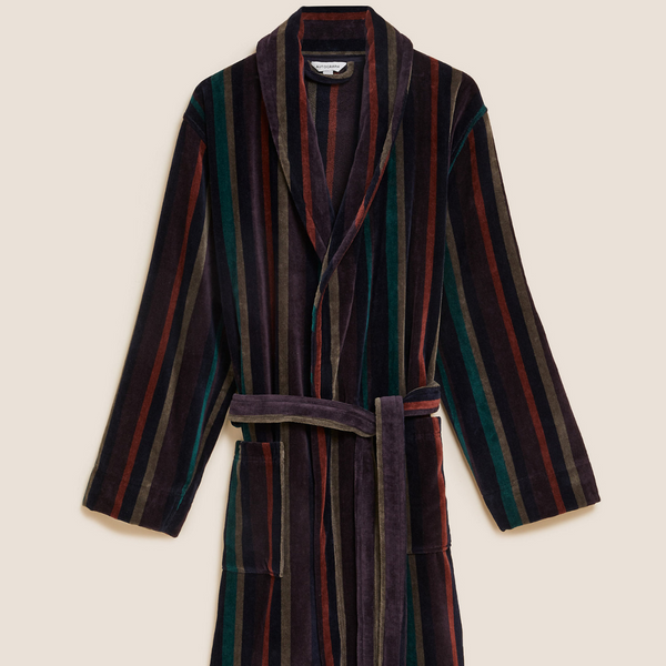 Stripe Premium 100% Cotton Men's Bathrobe Anthracite