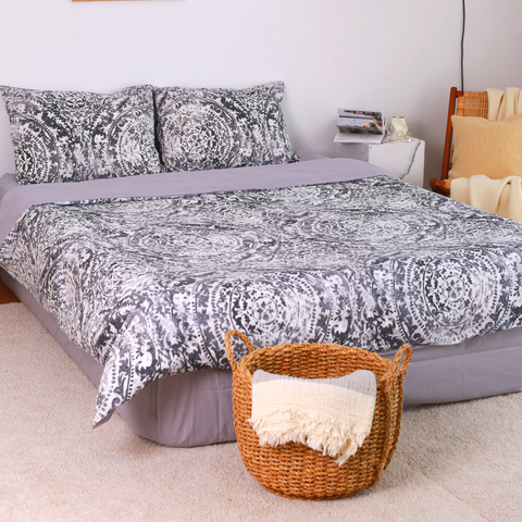 Geo 100% Cotton Double Duvet Cover Set 200x220 cm Gray