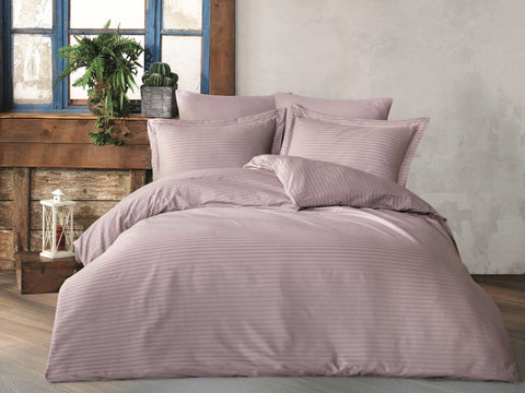 Como Deluxe Cotton Satin Striped Oversized Double Duvet Cover Set Purple