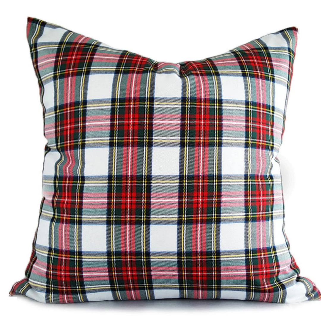 Tartan Plaid Cushion Cover 45x45 cm White