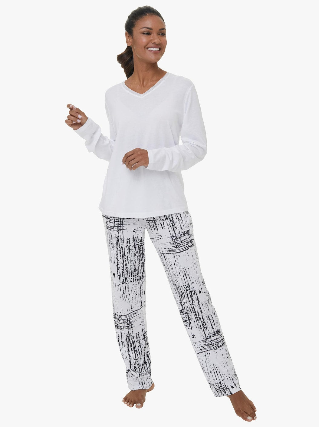 Batik Patterned Pajamas Set White