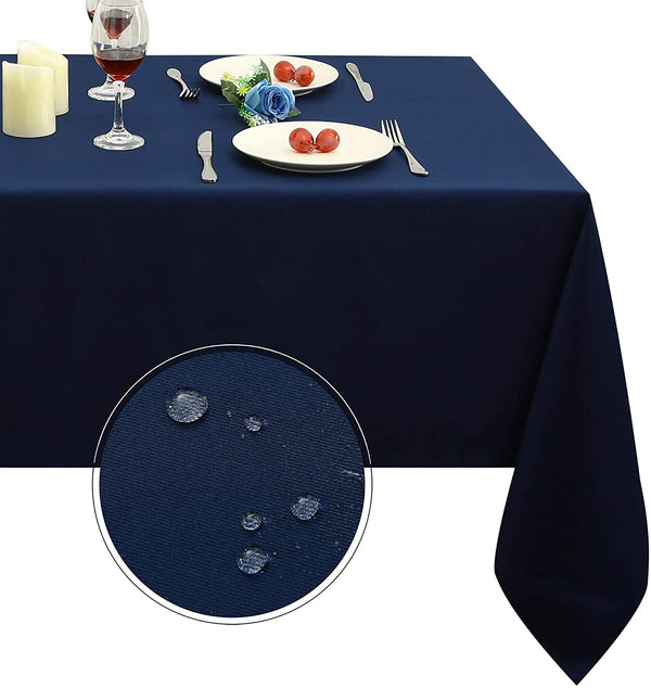 Genoa Woven Linen Stain Resistant Table Cloth Navy Blue