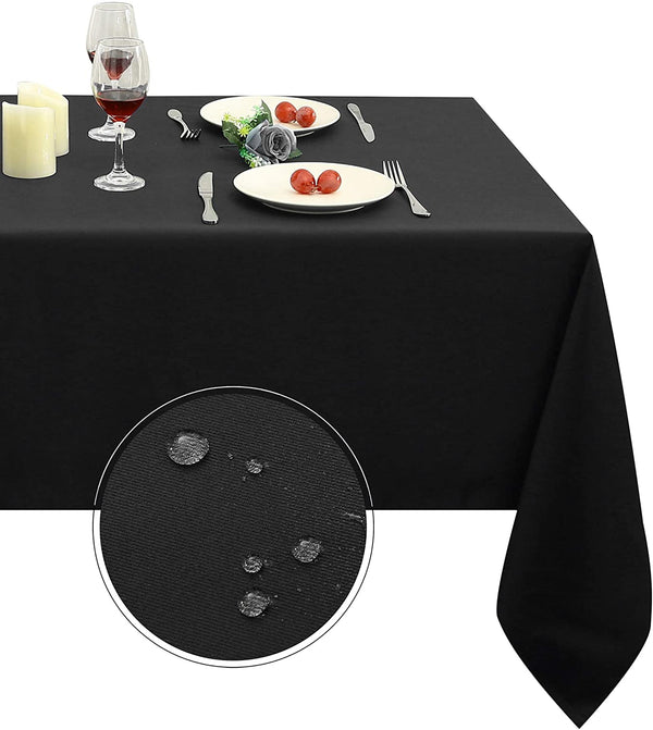 Genoa Woven Linen Stain Resistant Table Cloth Black