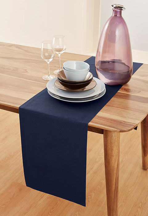 Genoa Woven Linen Stain Resistant Runner 50x150 cm Navy Blue