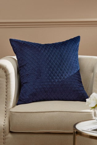 Quilted Velvet Throw Pillow Cover Navy Blue