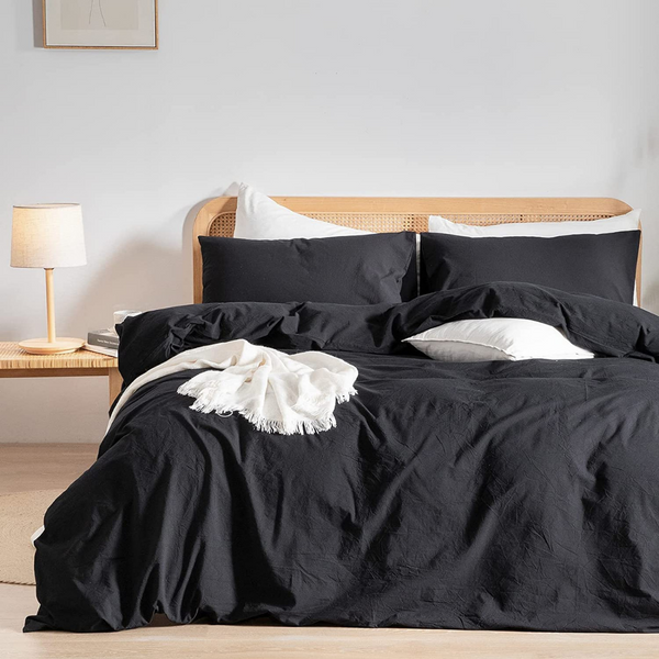 Carly Single 100% Cotton Plain Duvet Cover Set 160x220 cm Black