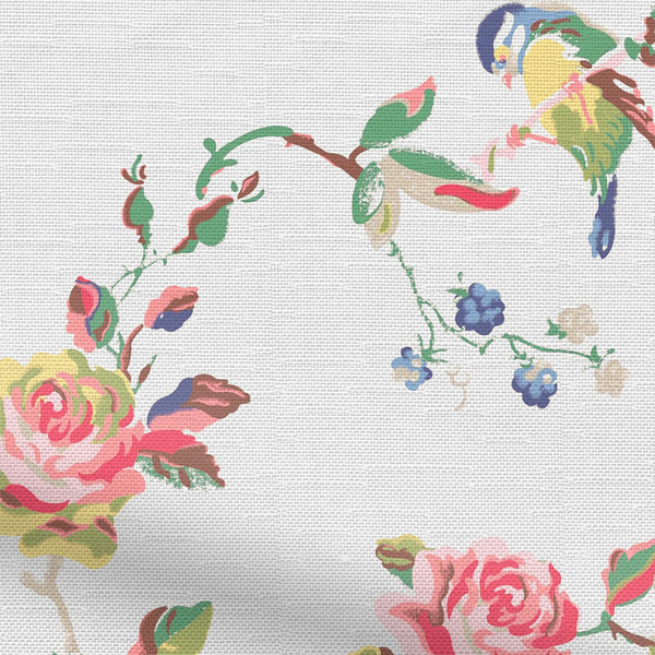 Birds &amp; Roses Cotton Tablecloth White