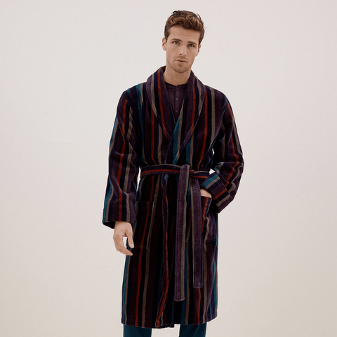 Stripe Premium 100% Cotton Men's Bathrobe Anthracite